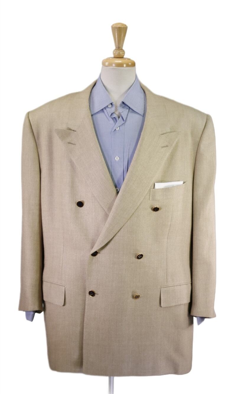 d'Avenza Light Brown Knit Woven Wool Silk Linen 2-Btn Double Breasted Blazer 50R